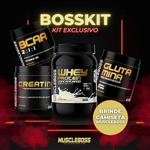 BOSS KIT COMPLETO - WHEY + CREATINA + BCAA + GLUTAMINA + BRINDE DE UMA CAMISETA TAMANHO M