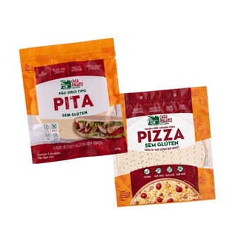 Kit Sem Glútem Massa para Pizza + Pão Pita (Pão Sírio)