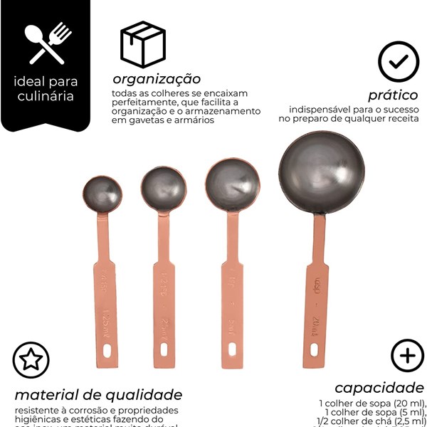 Conjunto de 4 Colheres Medidoras Para Ingredientes Secos ou Líquidos