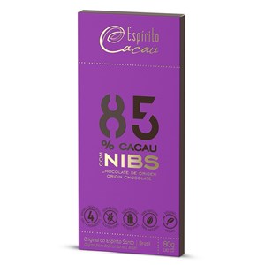 Tablete de Chocolate 85% Cacau com Nibs - 80g